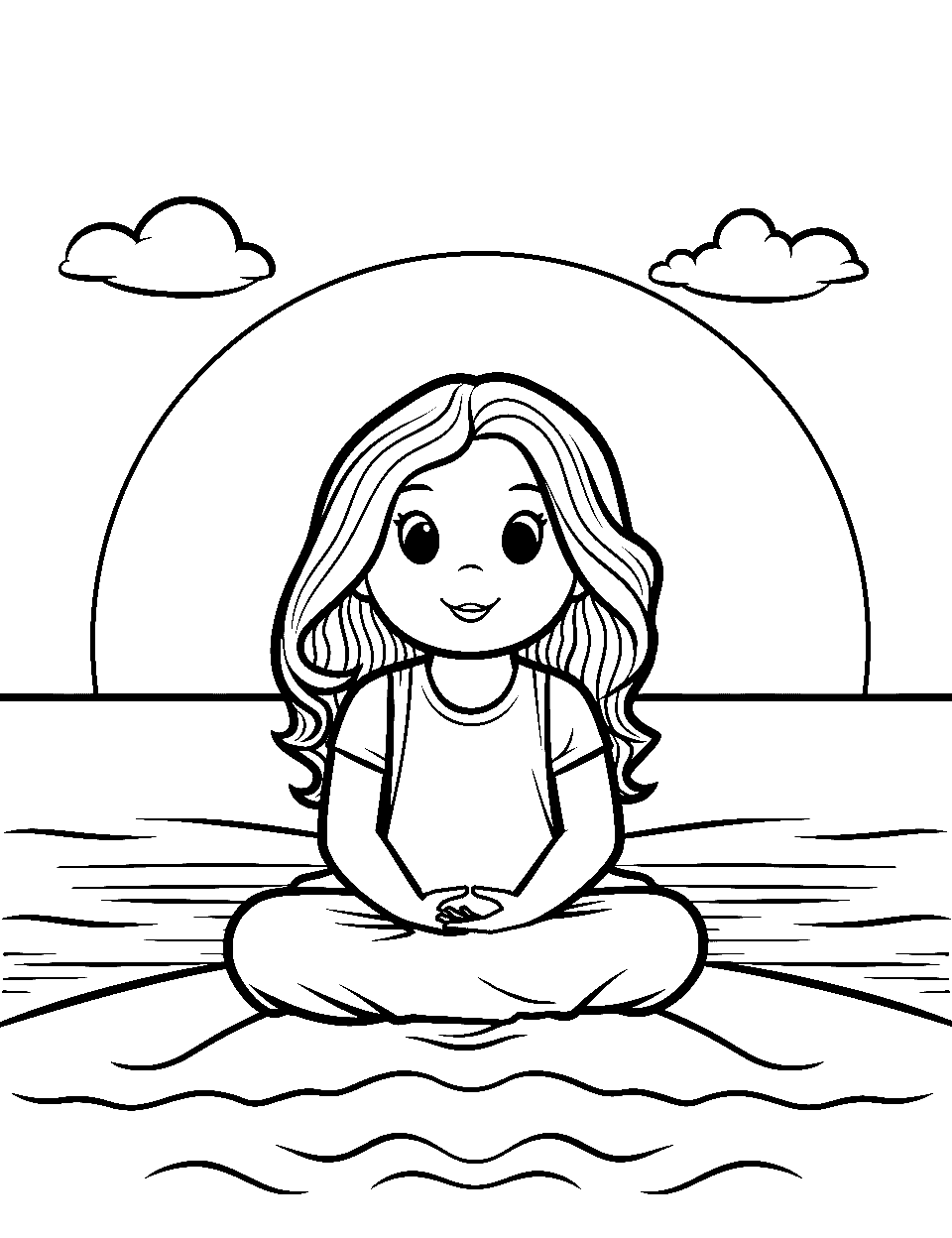 Sunset Seashore Serenity Coloring Page - Shopkin relaxing on a beach during sunset.