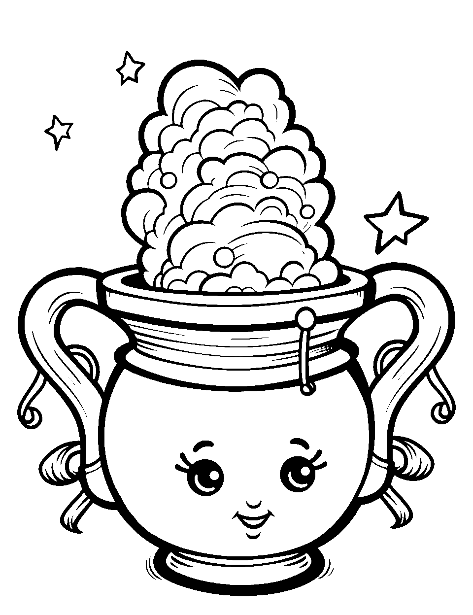 Magic Potion Mix Shopkins Coloring Page - Wizard brewing a magical potion in a bubbling Shopkin cauldron.