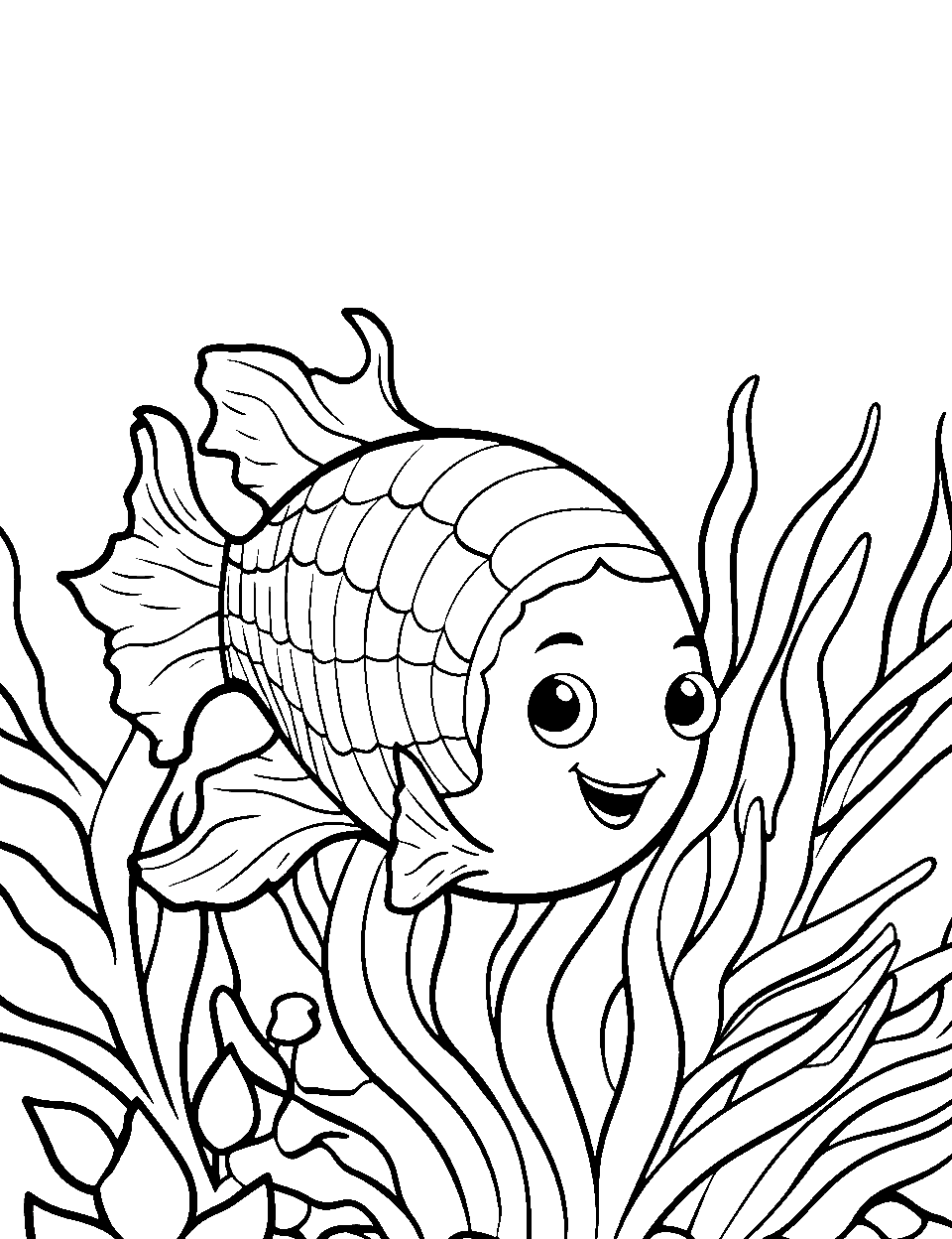 Underwater Ocean Odyssey Coloring Page - Aquatic Shopkin exploring the vibrant coral reefs.