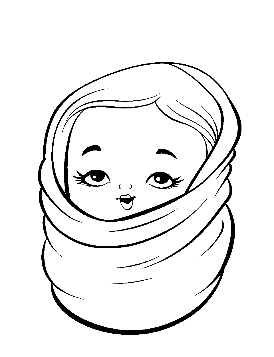 Baby Shopkin Naptime Coloring Page - A small baby Shopkin wrapped in a blanket.