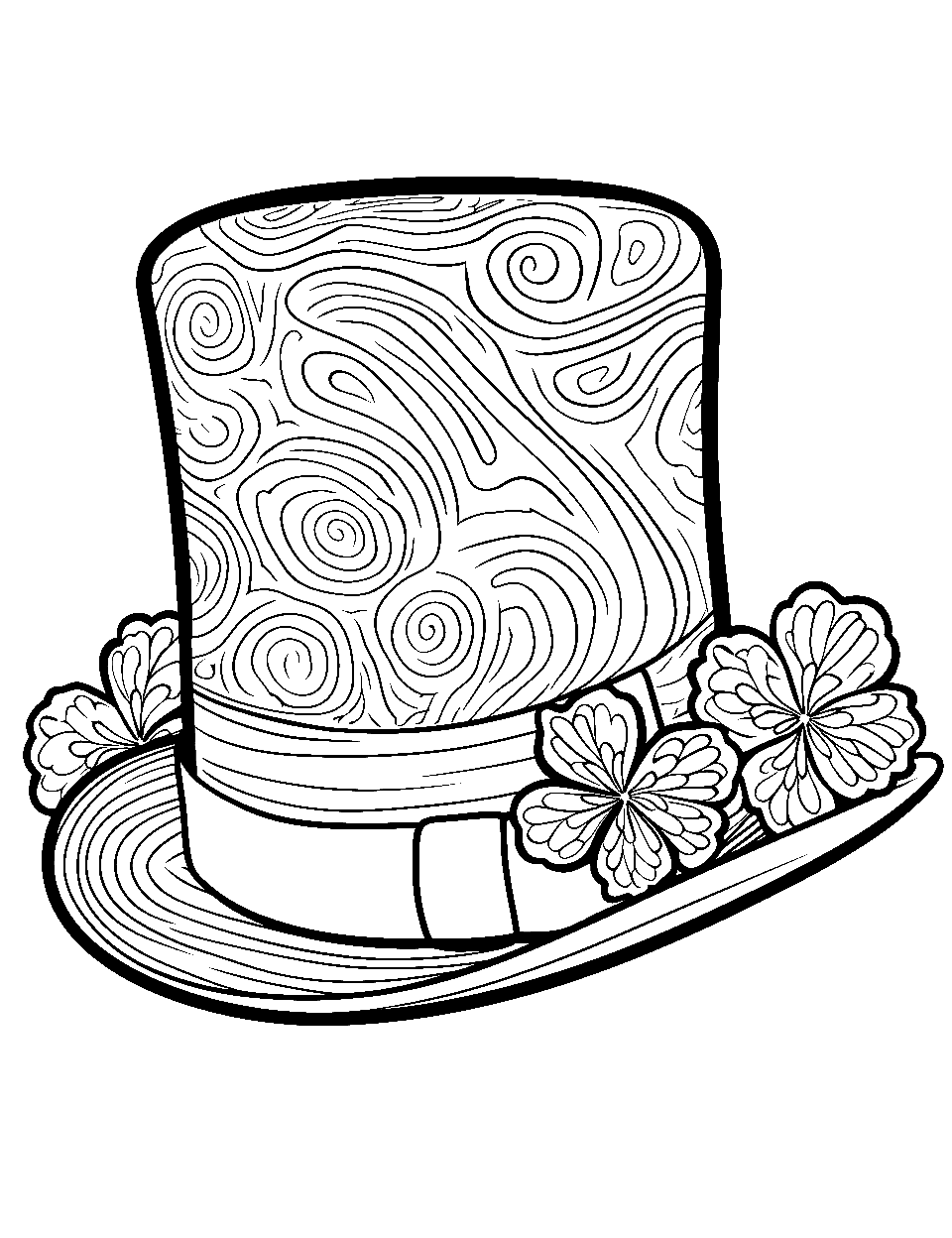 Leprechaun Hat Close-up St Patricks Day Coloring Page - A close-up view of a leprechaun hat, showing its textures and details.