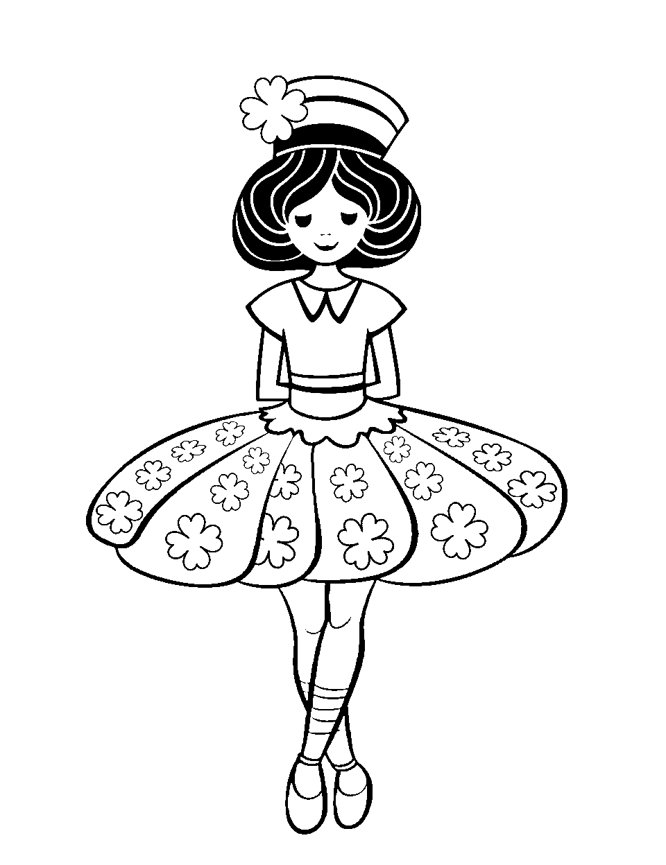 Art of Shamrock Lady Coloring Page - Art of a lady in a flowing skirt patterned with shamrocks.