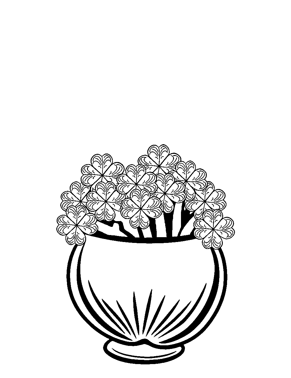 Shamrocks on a Vase Coloring Page - Detailed shamrocks on a vase waiting to be colored.