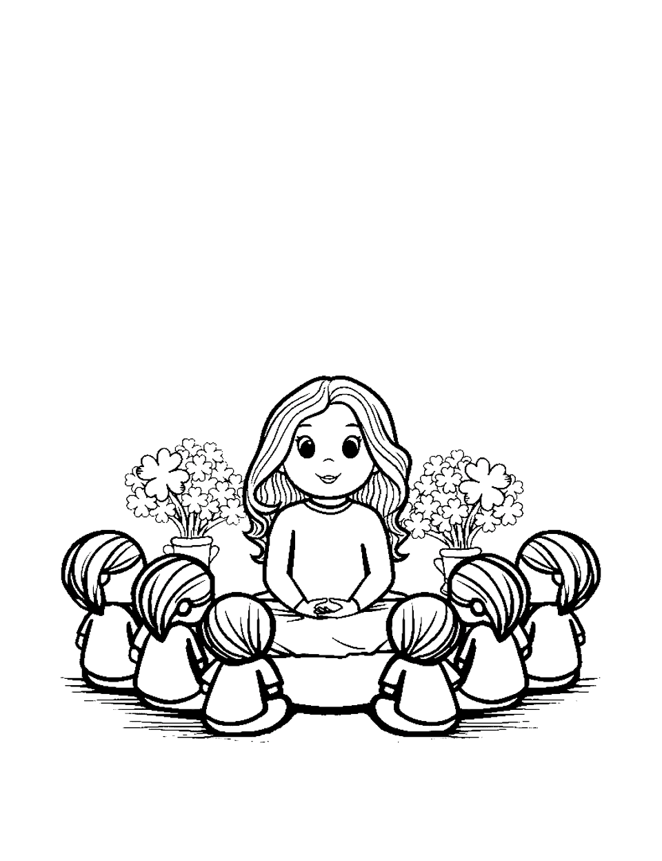 Sunday School St. Patrick's Lesson St Patricks Day Coloring Page - Kids sitting in a circle, listening to a St. Patrick’s Day story.