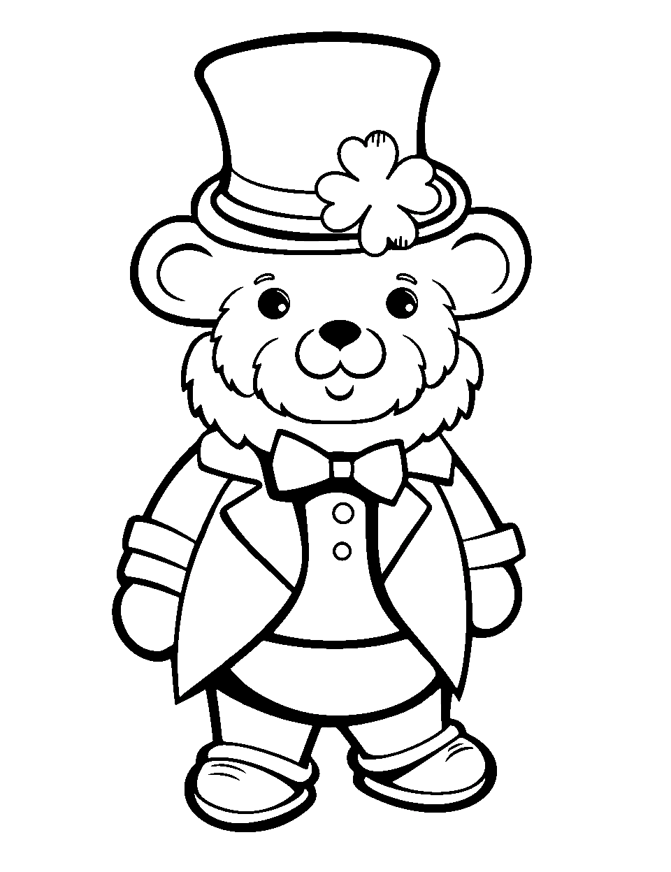 Bear in Leprechaun Outfit Coloring Page - A bear dressed up as a leprechaun, complete with a hat and a beard.