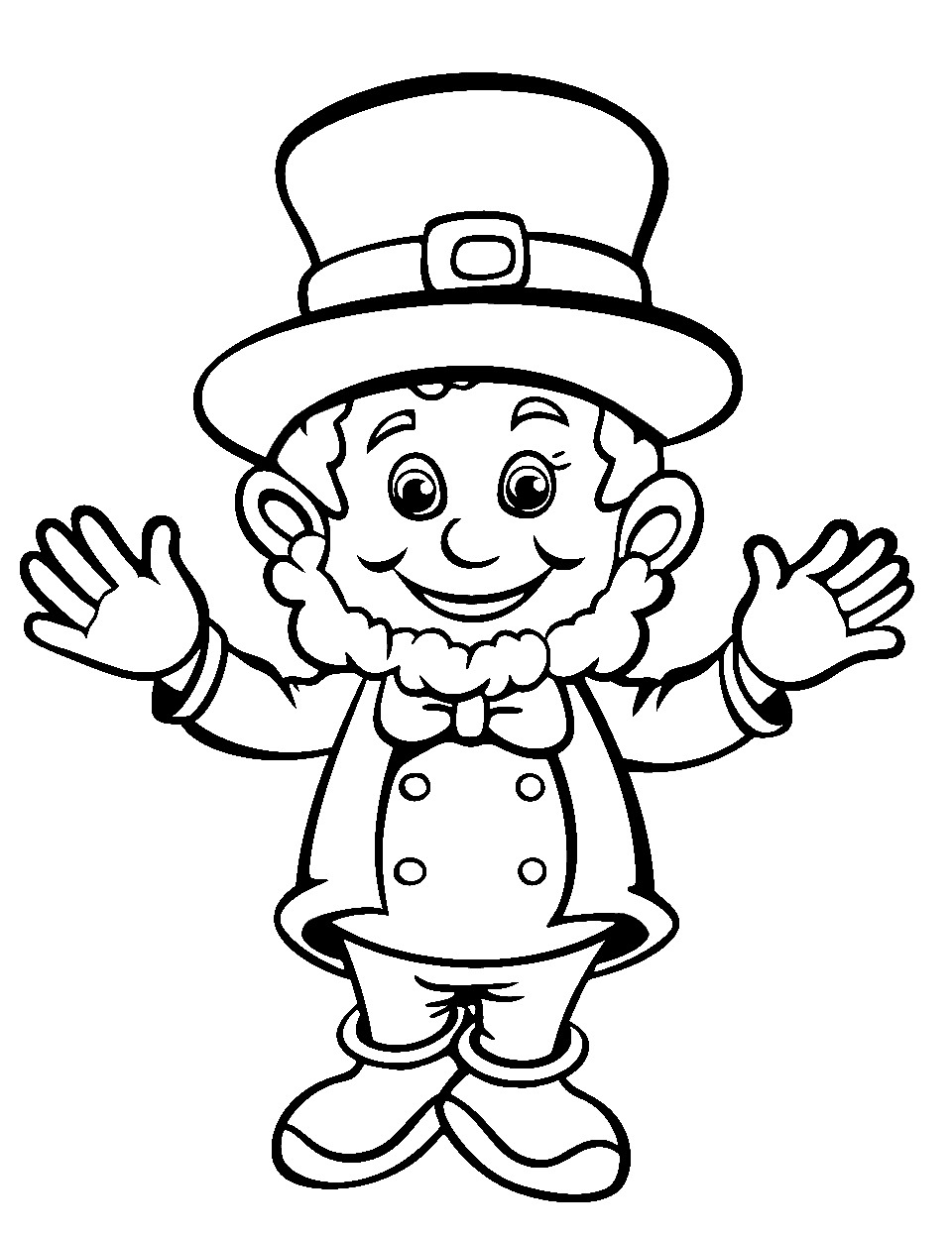 Easy to Draw Friendly Leprechaun St Patricks Day Coloring Page - An easy-to-draw friendly Leprechaun ready to get colored.