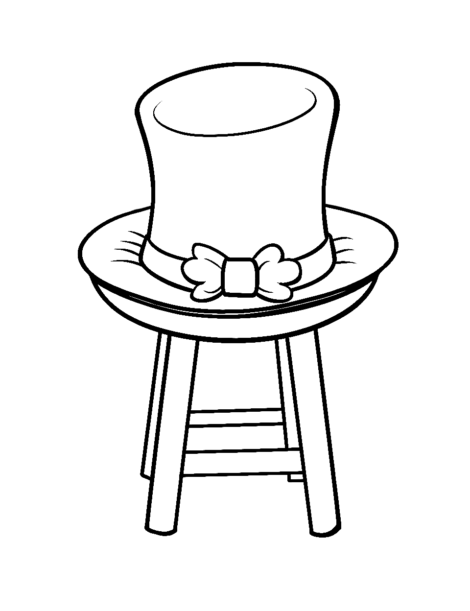 Leprechaun Hat on a Stool St Patricks Day Coloring Page - A leprechaun’s hat left unattended on a wooden stool.