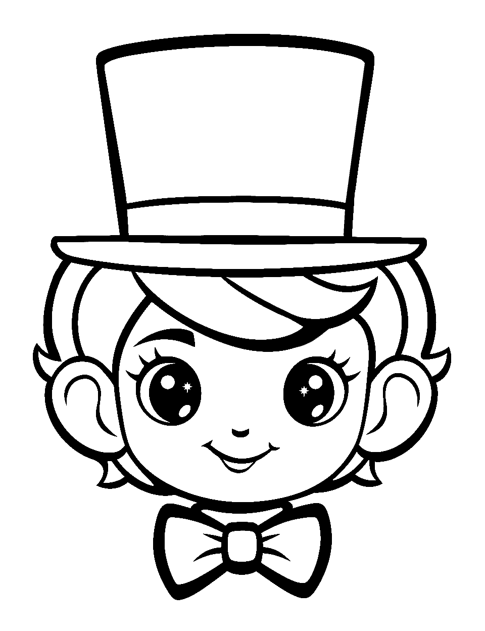Kawaii Styled Leprechaun Face Coloring Page - A super cute face of a leprechaun with twinkle in his eyes.