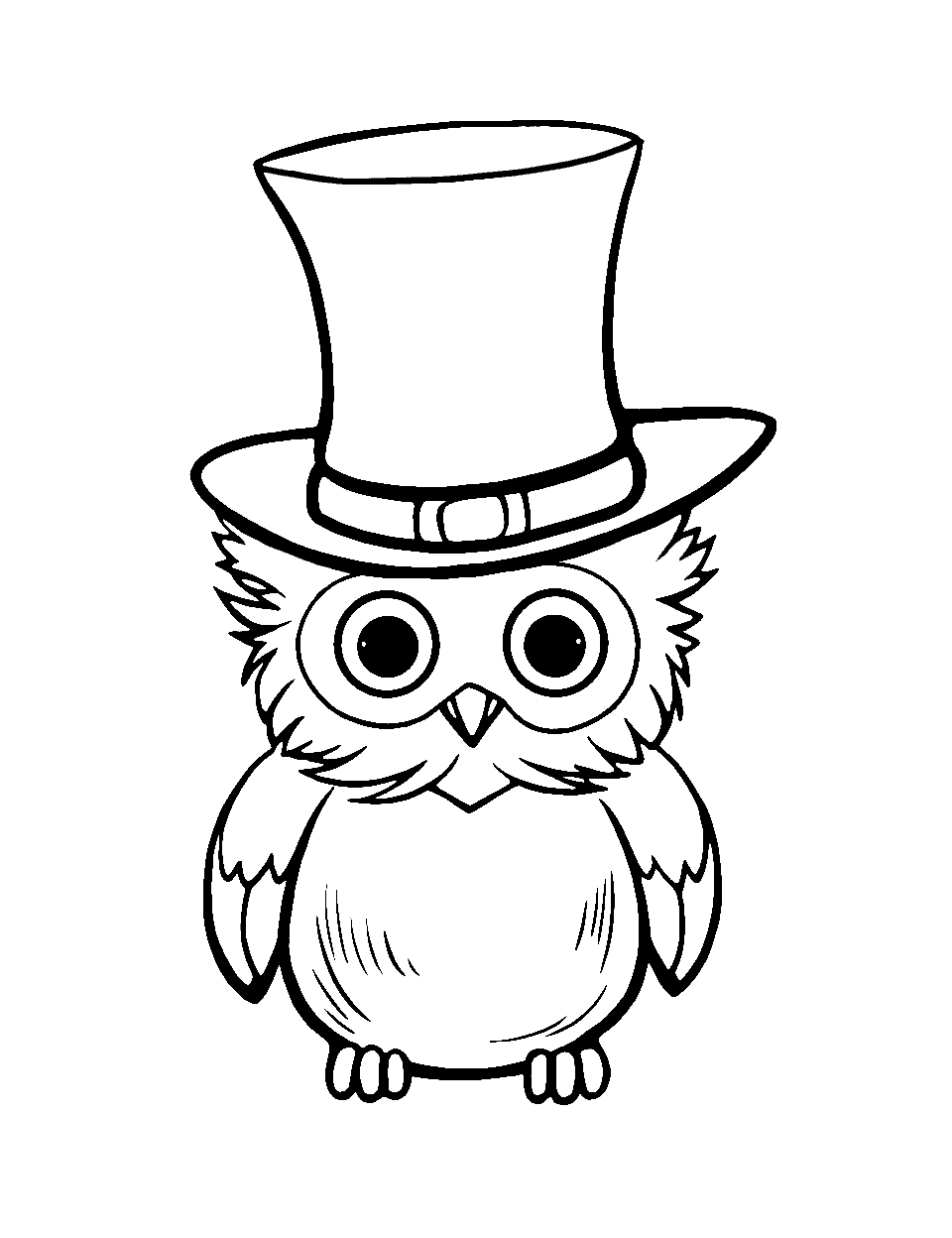 Owl with Leprechaun Hat Coloring Page - An owl wearing a leprechaun hat.