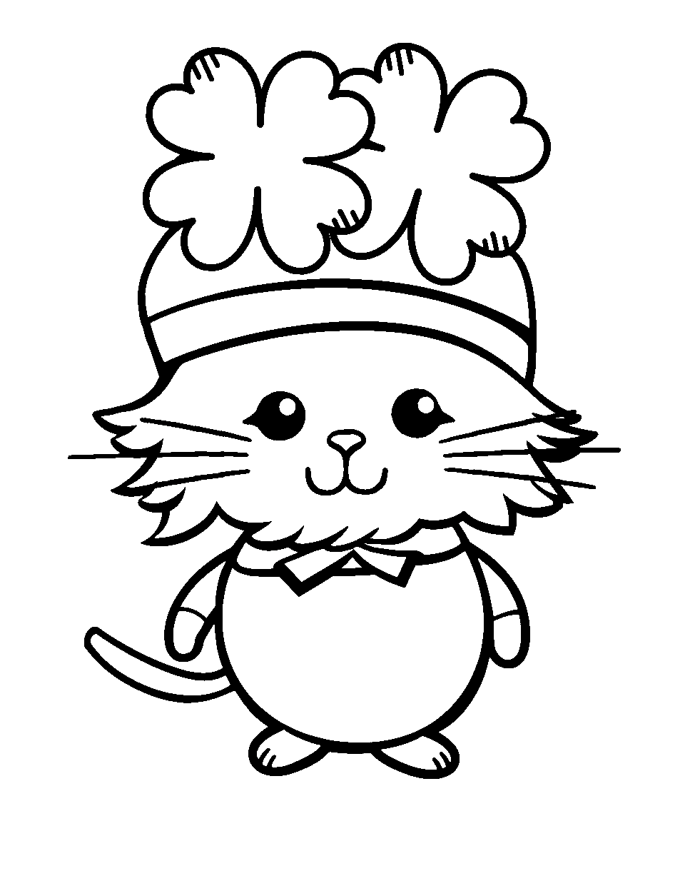 Kitten with a Clover Hat Coloring Page - A cute kitten wearing a clover hat.
