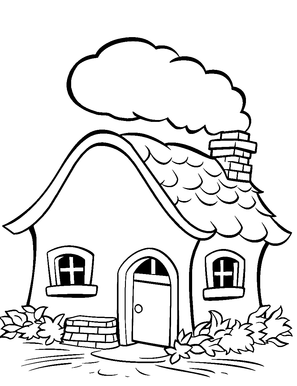 Irish Cottage with a Thatched Roof Coloring Page - A traditional Irish cottage with smoke coming out of the chimney.