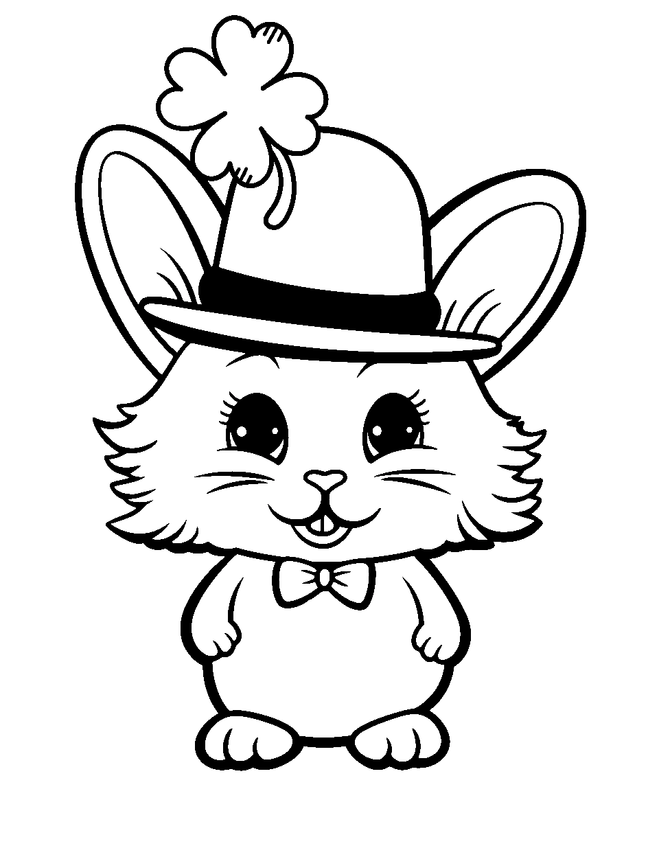 Bunny with a Leprechaun Hat St Patricks Day Coloring Page - A fluffy bunny with a tiny leprechaun hat.