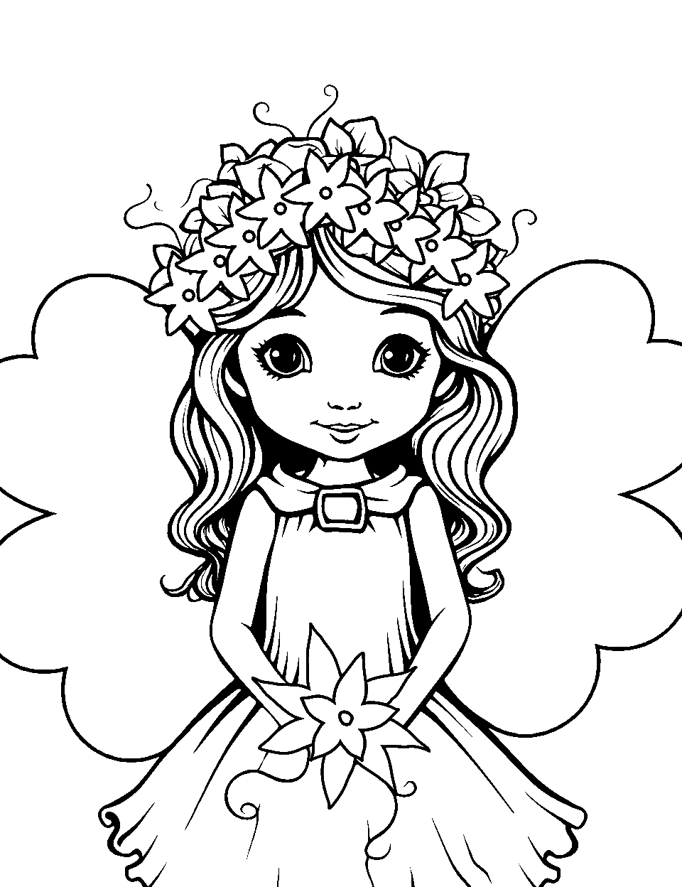 Irish Fairy with Clover Wings St Patricks Day Coloring Page - A delicate fairy with wings shaped like clovers floating in the air.