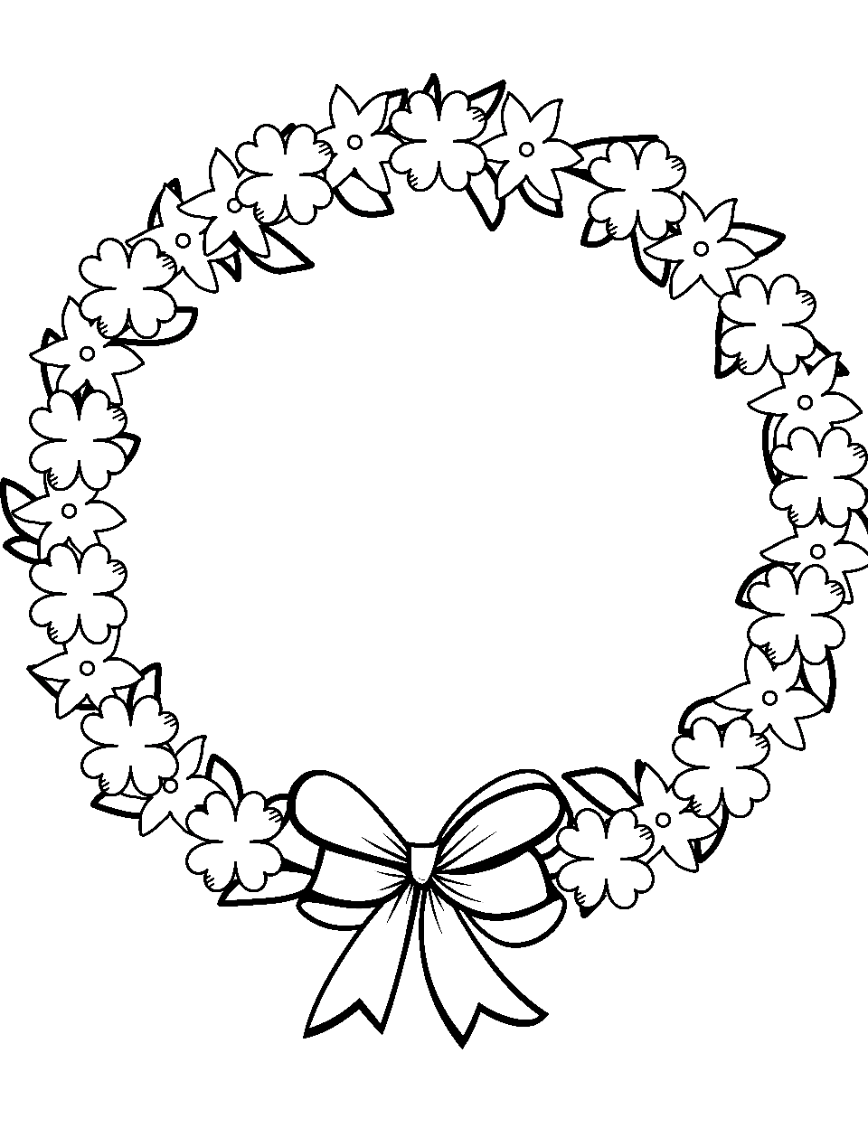 Happy St. Patrick's Day Wreath Coloring Page - A festive wreath made of clovers and ribbons celebrating the occasion.