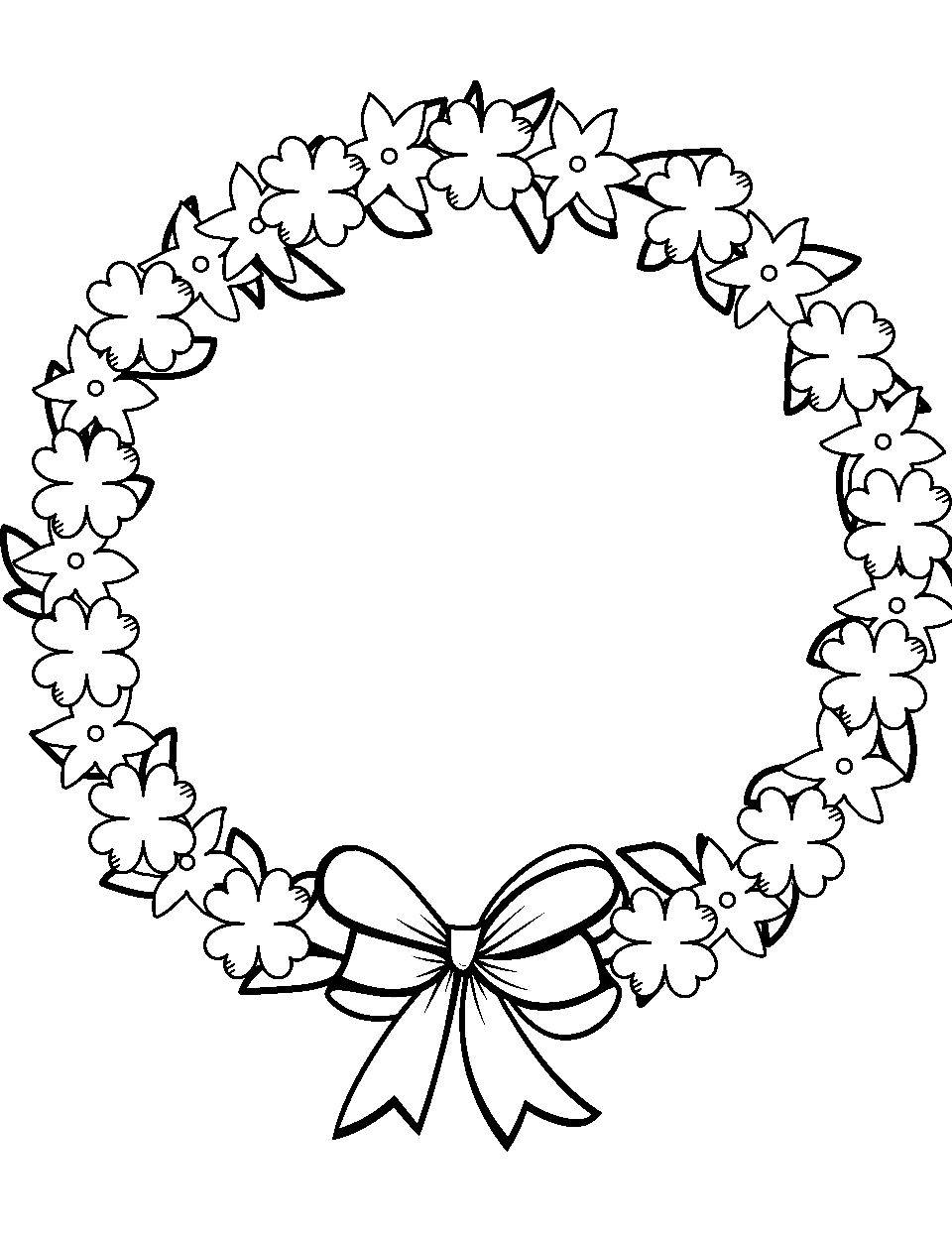 Happy St. Patrick's Day Wreath St Patricks Coloring Page - A festive wreath made of clovers and ribbons celebrating the occasion.