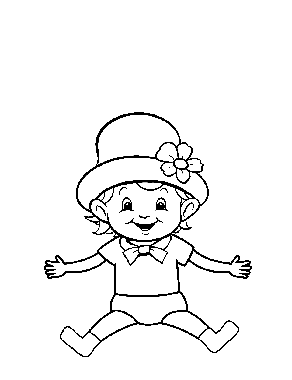 Baby Wearing Leprechaun Hat Coloring Page - A laughing baby wearing a cute leprechaun hat.