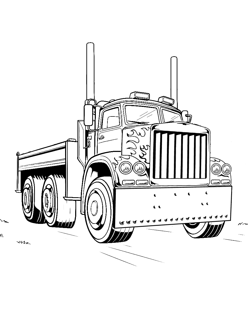 Optimus Prime on Guard Truck Coloring Page - Optimus Prime is in truck form and stationed boldly.