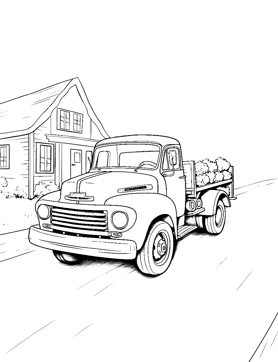 Birthday Truck Coloring Page - A truck carrying flowers on its way to a birthday party.