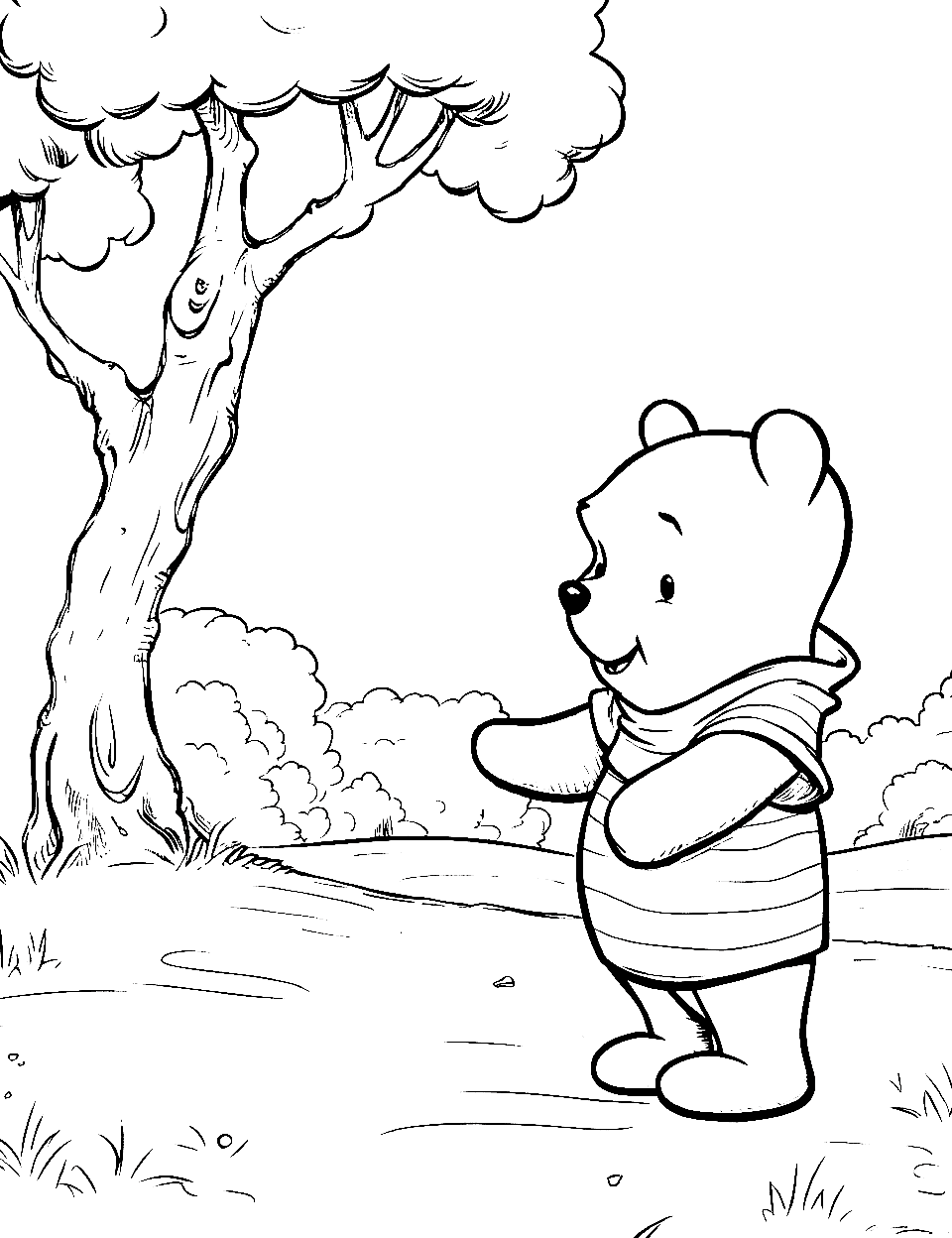Original Adventure Coloring Page - Winnie the Pooh outside for an exciting adventure.