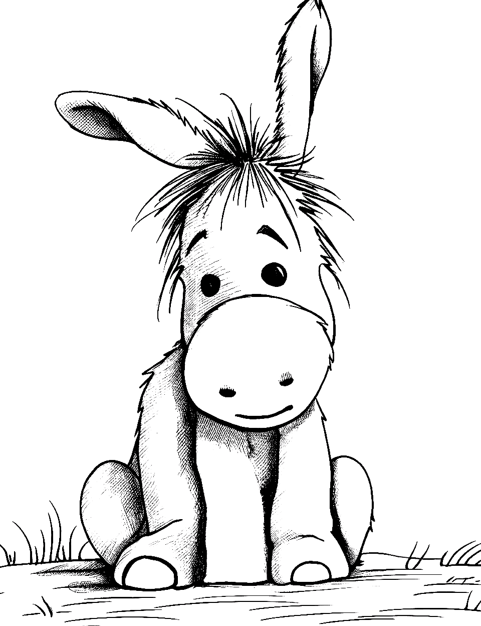 Eeyore's Gloomy Day Winnie the Pooh Coloring Page - Eeyore is sitting alone, being sad in a sad pose.