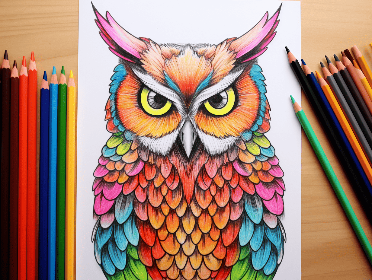 Cartoon Owl coloring page for kids to color with moon and night in  background