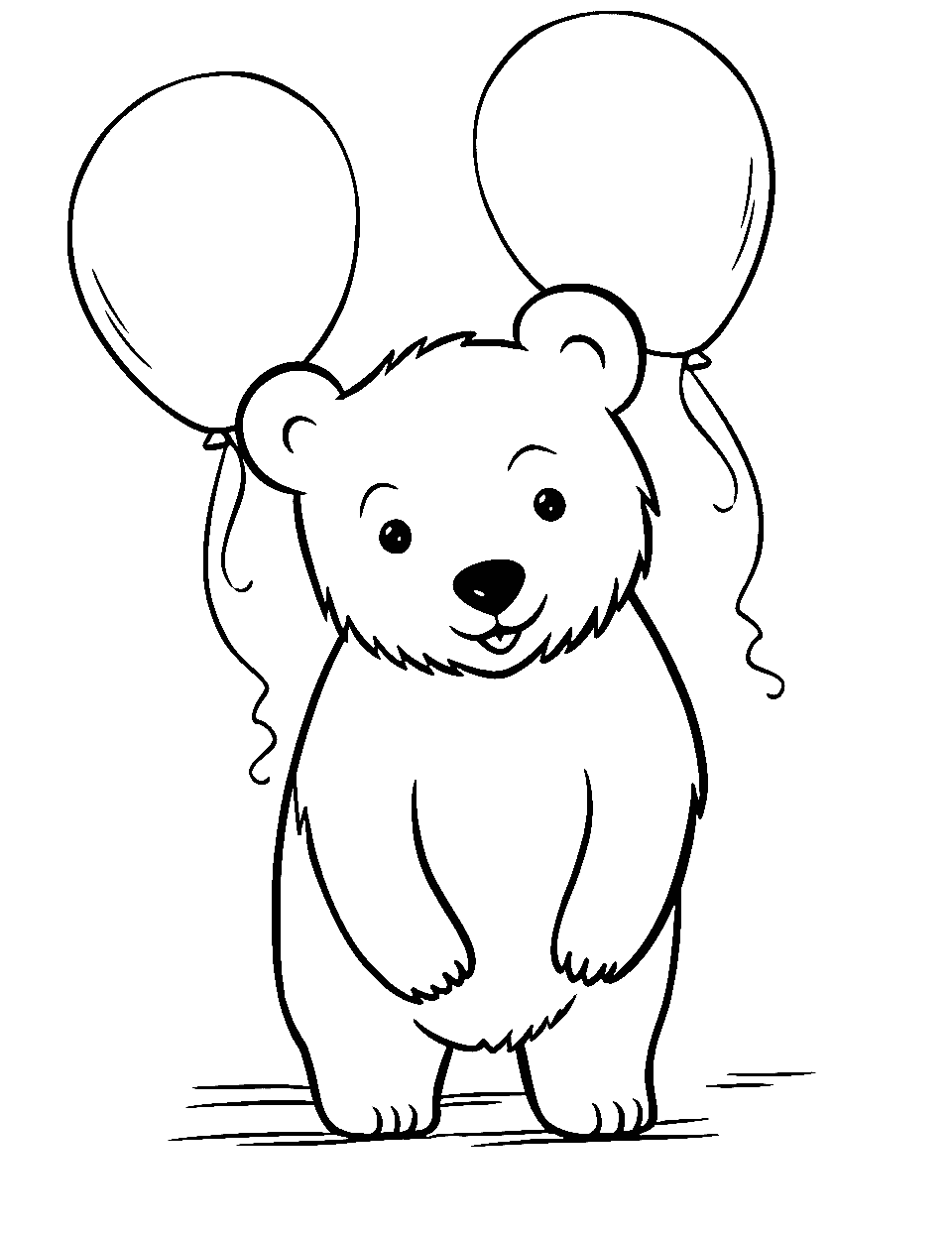 Kid Bear with Balloon Coloring Page - A young bear is playing with colorful balloons.