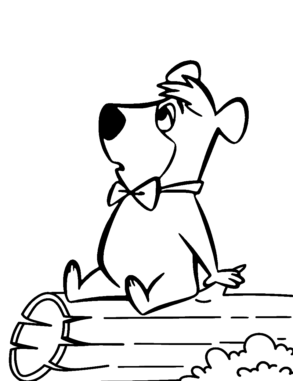 Boo-Boo's Thoughtful Moment Coloring Page - Boo-Boo Bear sitting on a log, deep in thought.