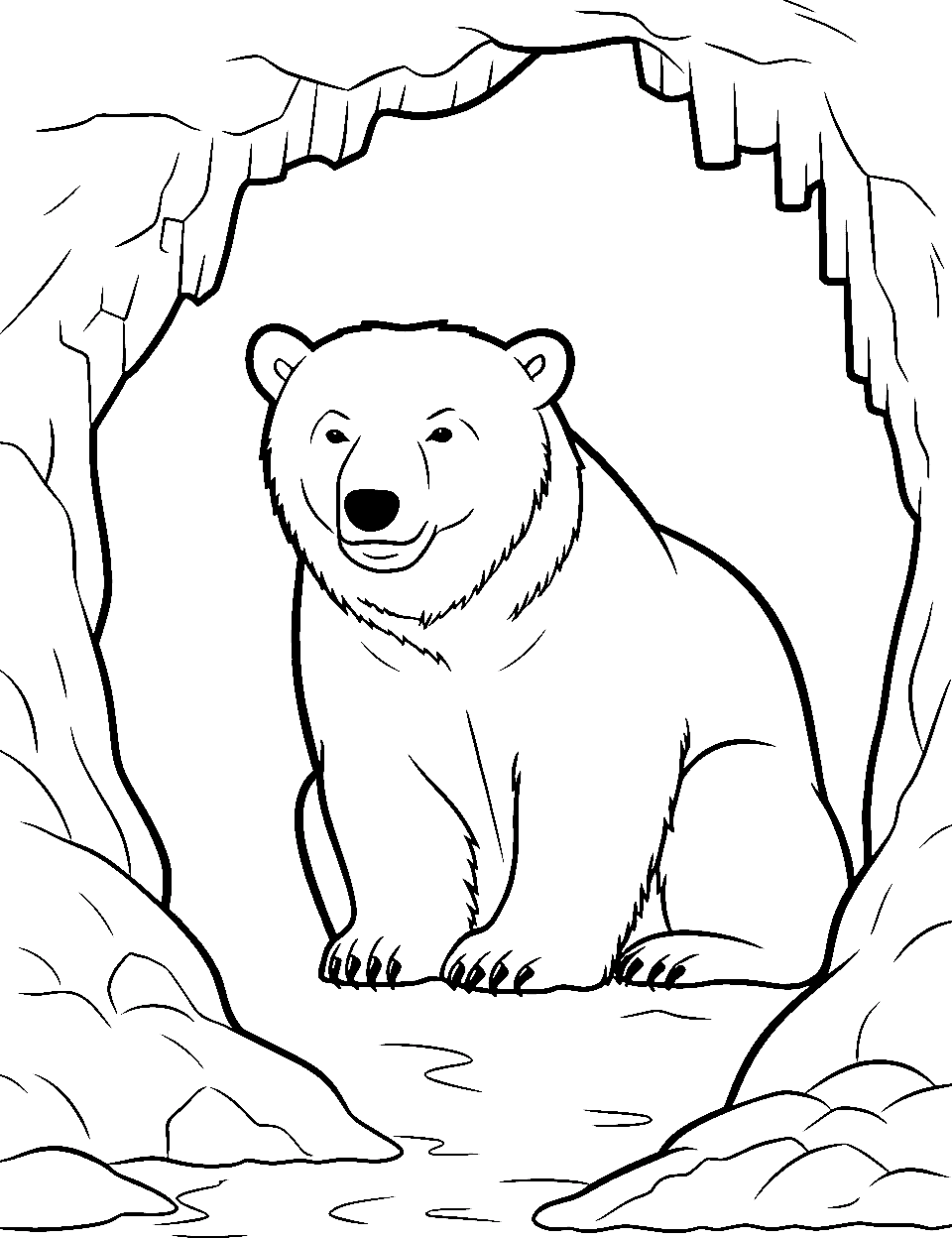 Ice Bear's Chilling Zone Coloring Page - Ice Bear relaxing in a cold cave.