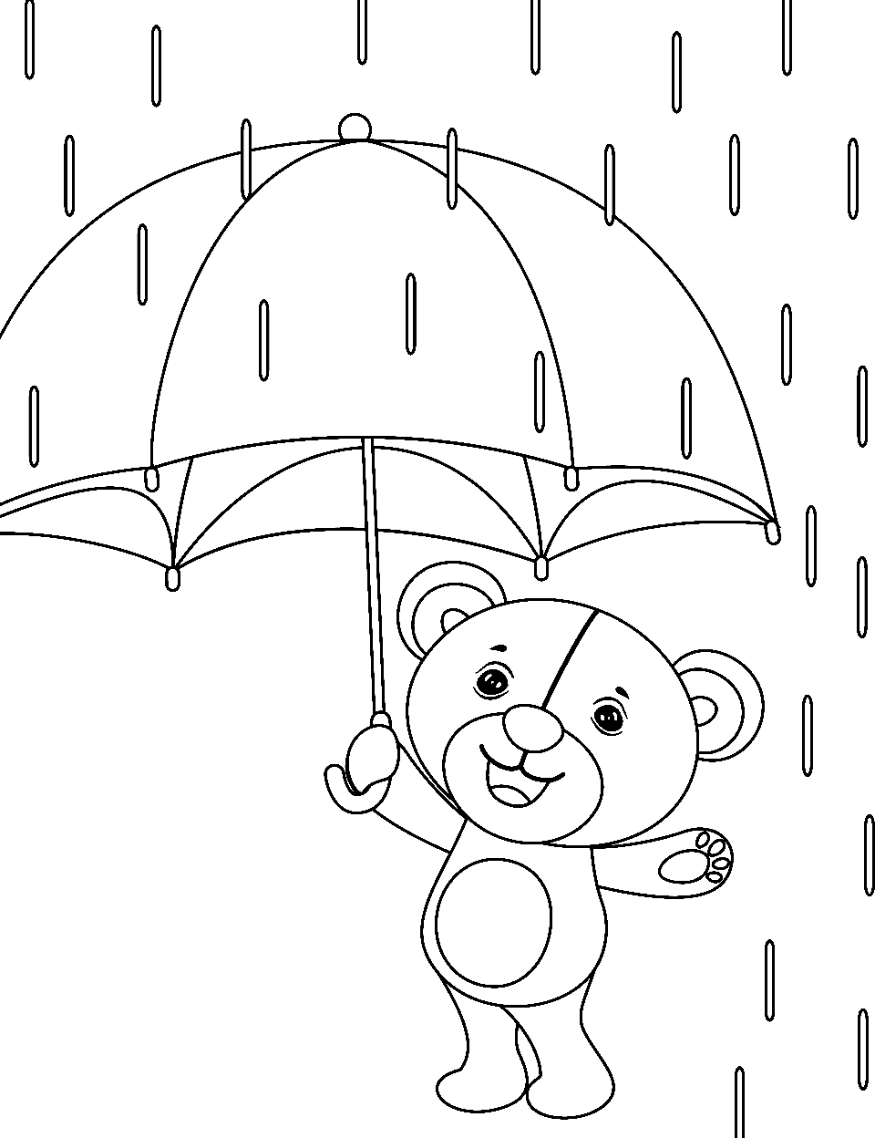 Rainy Day Bear Coloring Page - A cute bear with an umbrella enjoying the rainy day.
