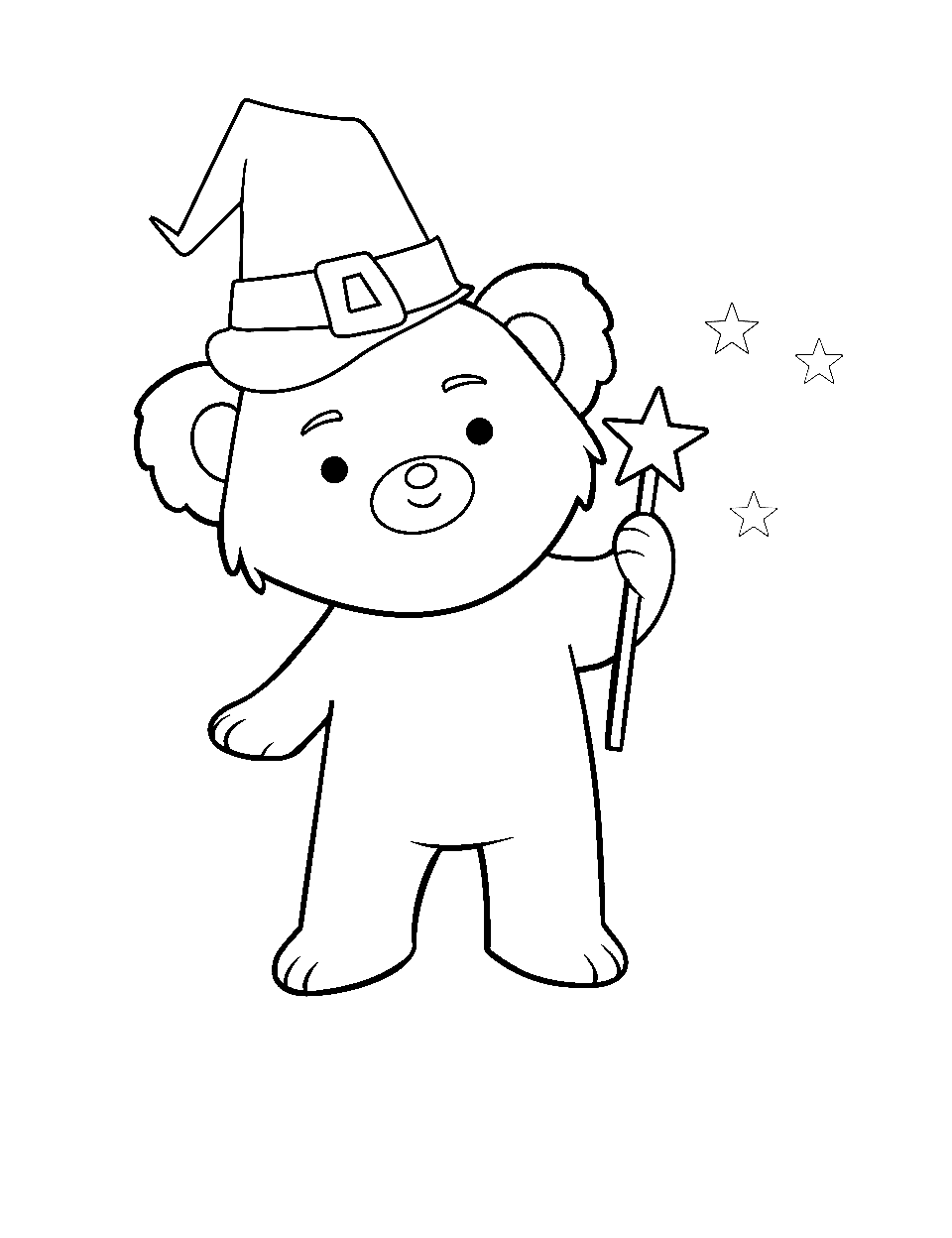 Bear's Magical Wand Bear Coloring Page - A bear dressed as a wizard casting a magical spell.