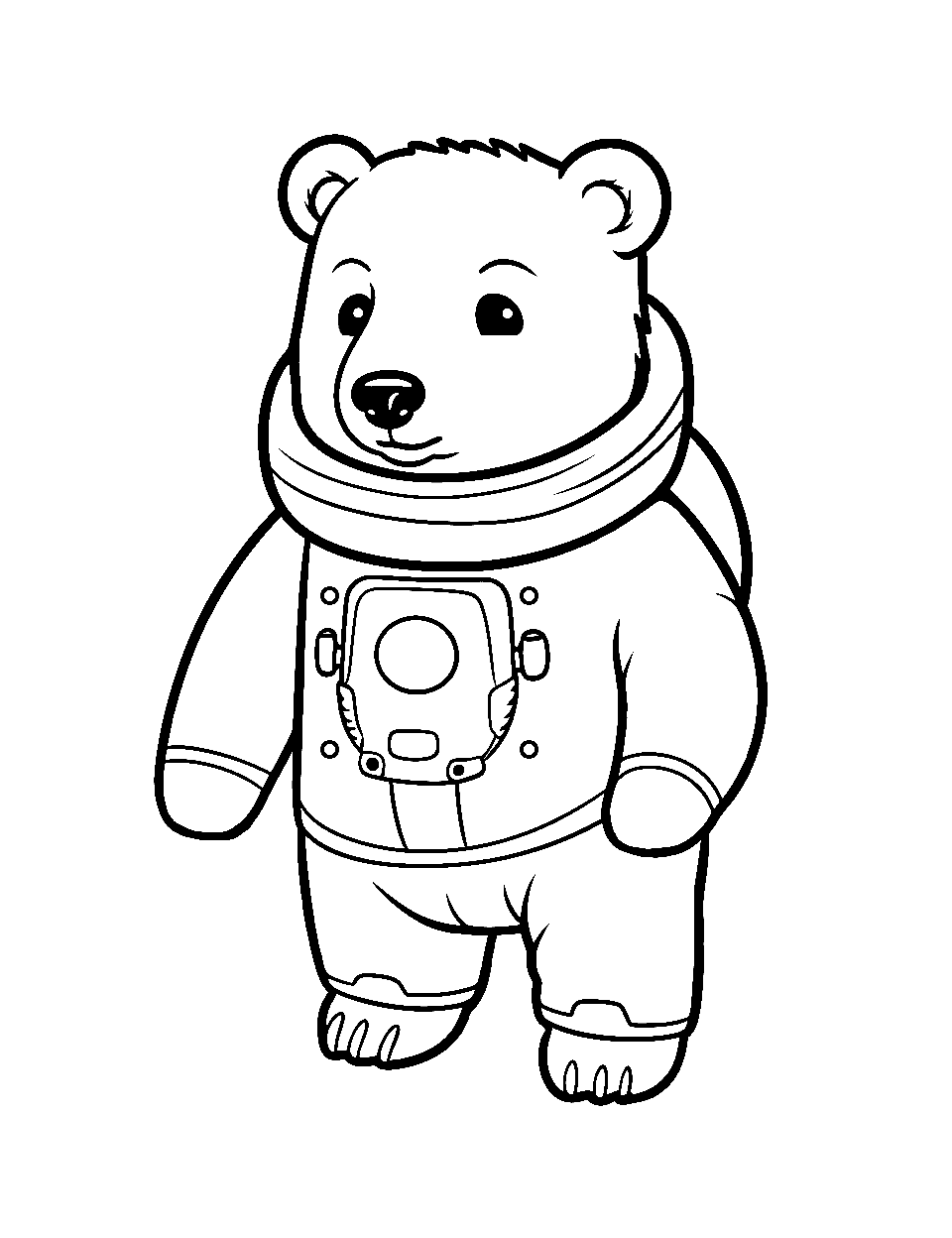 Bear Astronaut Costume Coloring Page - A bear in a space suit costume is ready for the dress-up party.