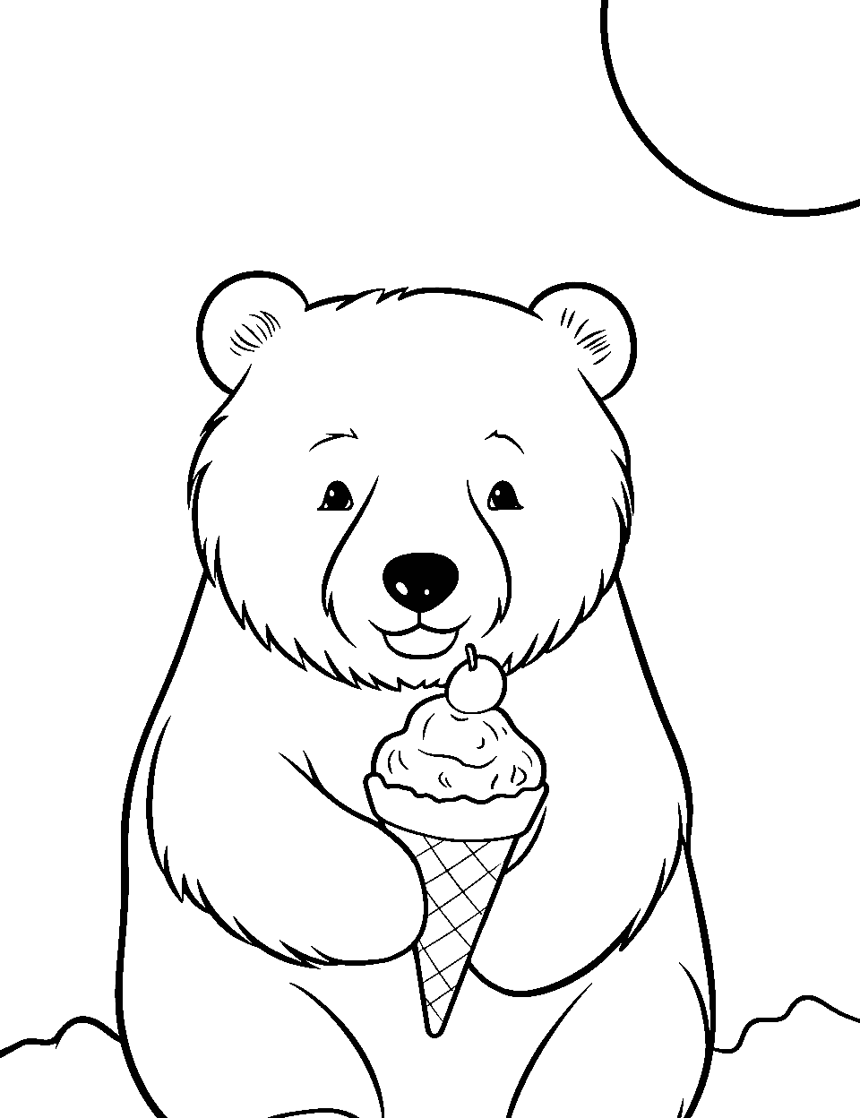 Bear's Summer Ice Cream Coloring Page - A bear holding a big ice cream cone.