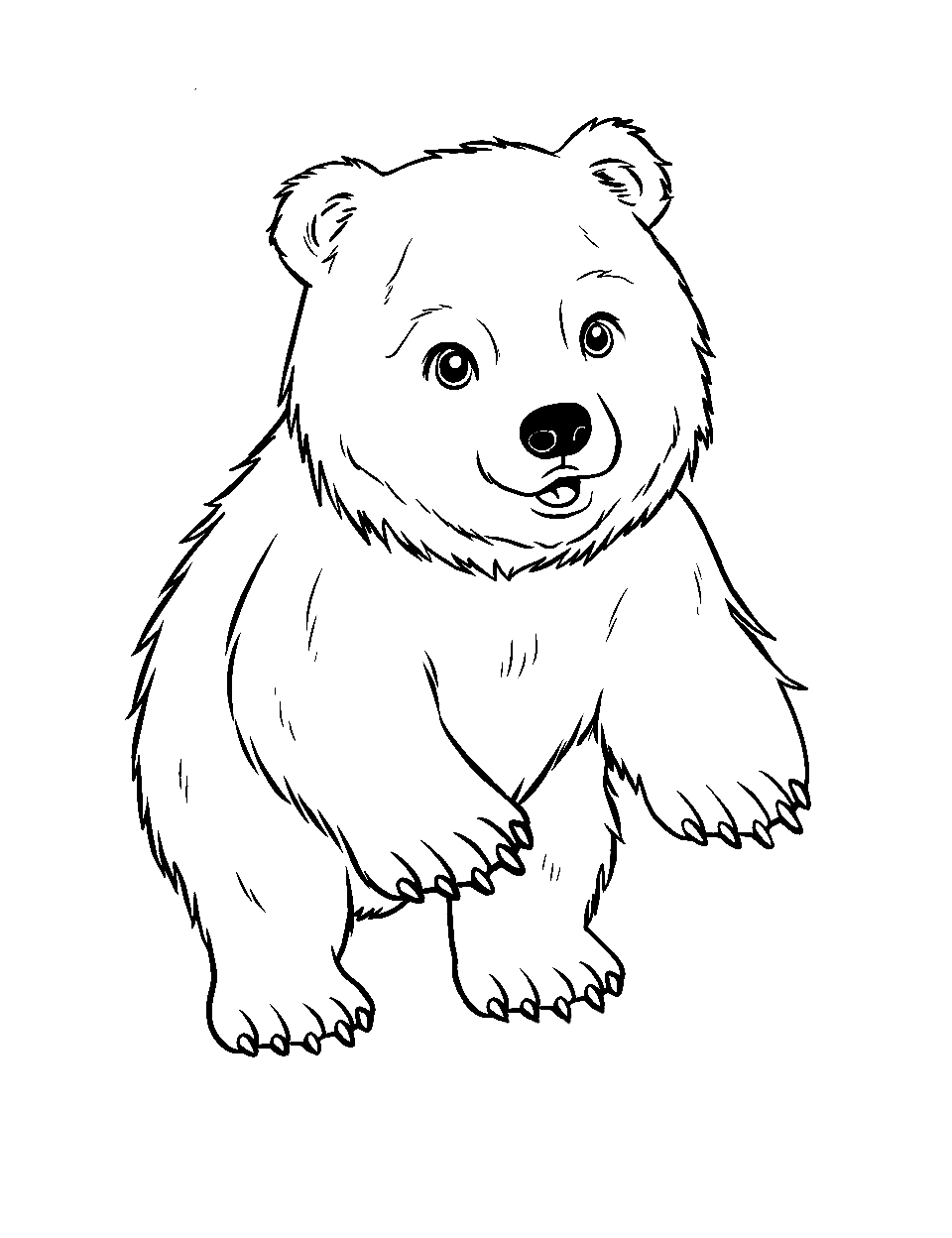 Baby Bear's First Steps Coloring Page - A cute baby bear taking its first wobbly steps.