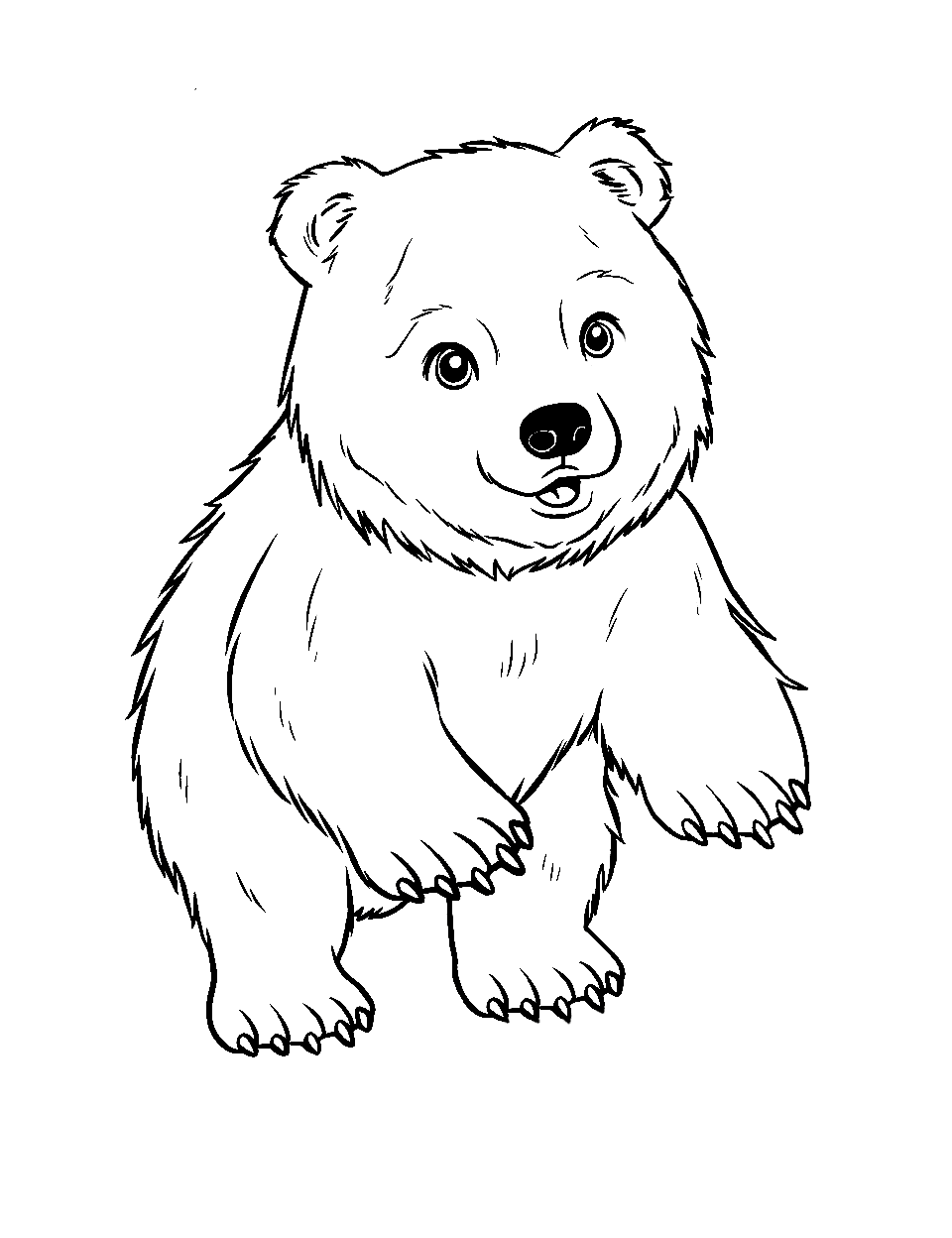 Baby Bear's First Steps Bear Coloring Page - A cute baby bear taking its first wobbly steps.