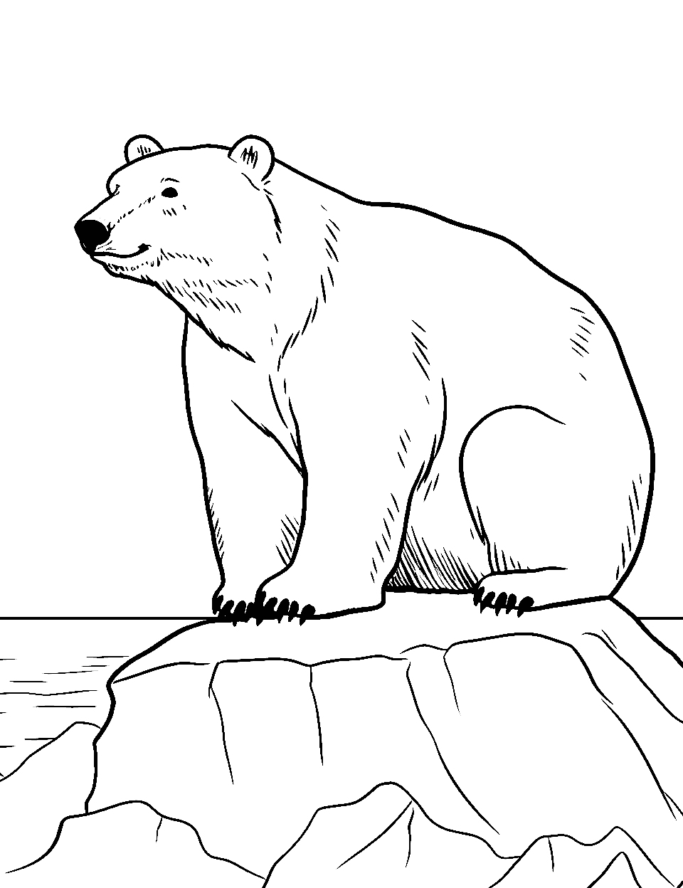 Polar Bear on Iceberg Coloring Page - A polar bear sitting on an iceberg, enjoying the cool breeze.