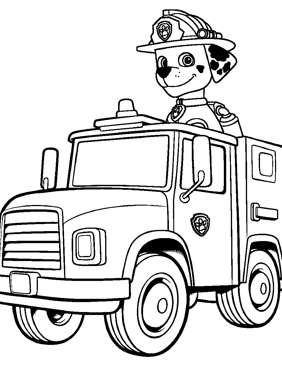 Paw Patrol's Fire Truck Rescue Coloring Page - A Paw Patrol-themed fire truck.