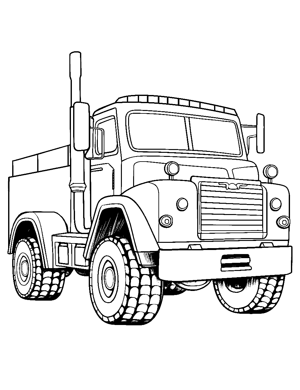 Monster Truck Fire Engine Coloring Page - A fire truck with huge monster truck wheels.