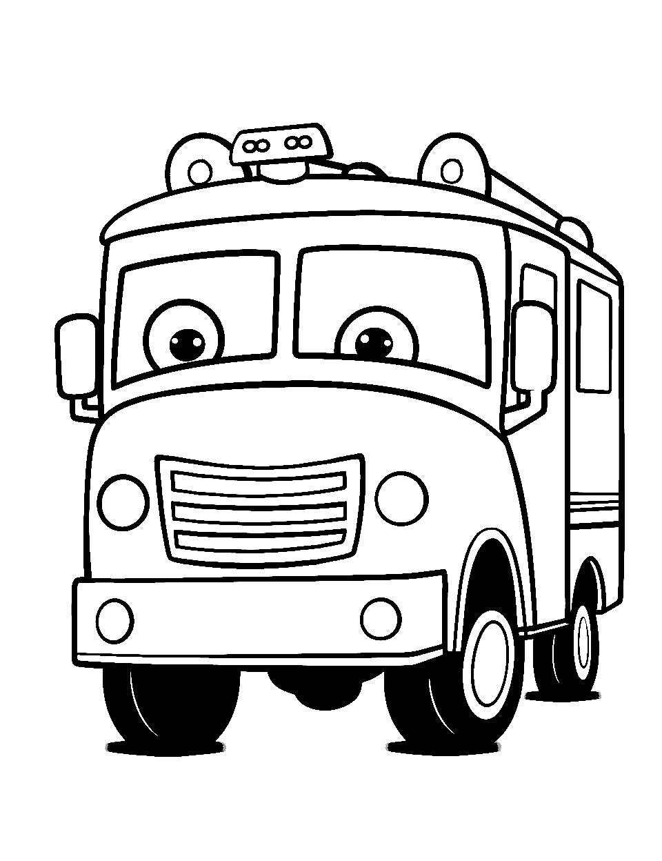 Tayo the Fire Truck Coloring Page - The character Tayo the Little Bus styled as a fire truck.