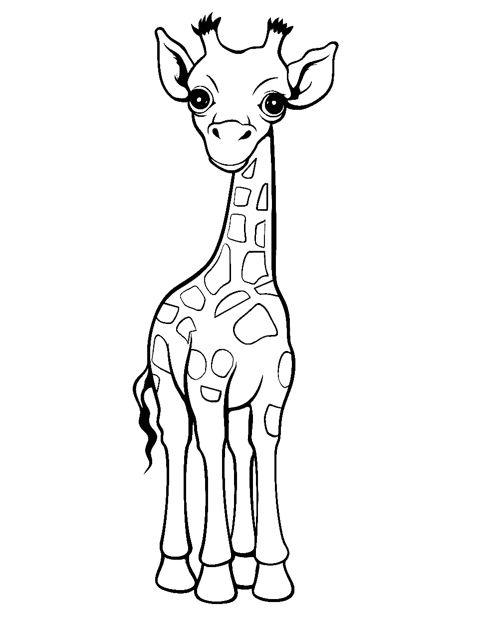 Cute Baby Giraffe Coloring Page - A cute baby giraffe with big eyes looking curious.