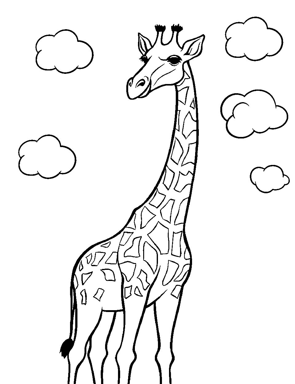 Cloud Grazing Giraffe Coloring Page - A giraffe reaching out to touch the clouds.