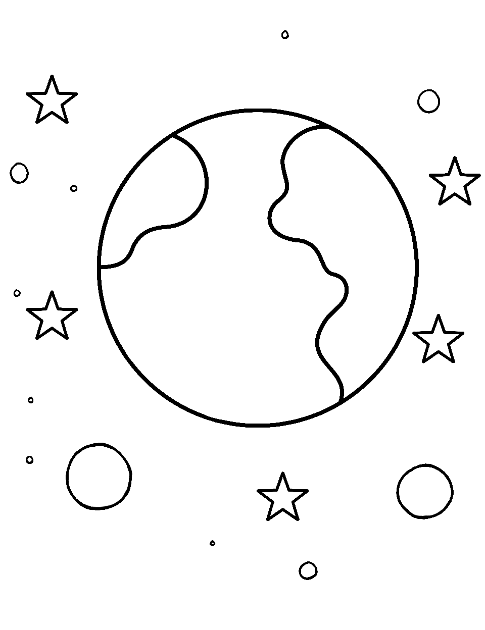 Earth from Afar Outer Space Coloring Page - A view of Earth against the vast emptiness of space.