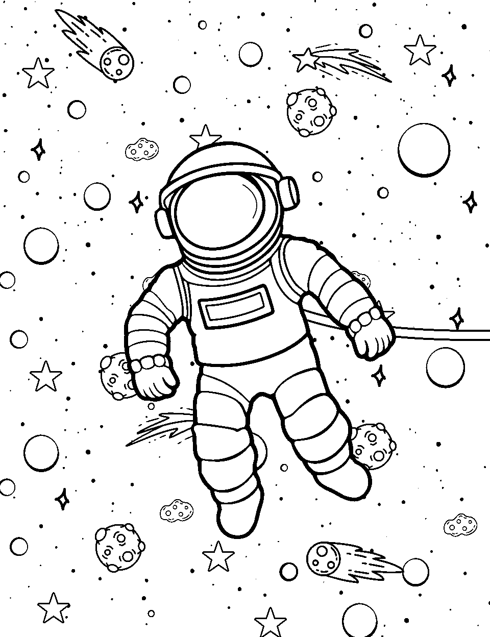 Spacewalking Astronaut Coloring Page - An astronaut floating in space.