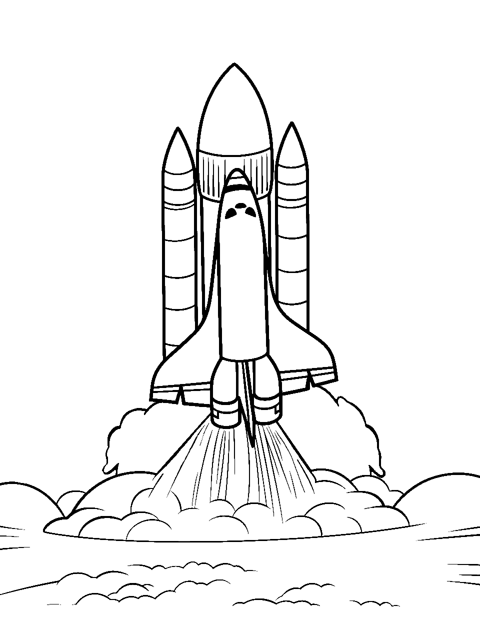 Spaceshuttle's Smooth Takeoff Coloring Page - A space shuttle preparing to take off.