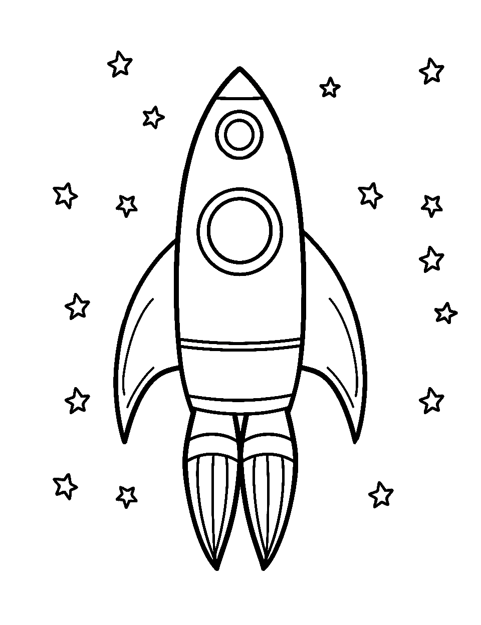 Easy-to-Color Rocket Coloring Page - A basic rocket design with simple shapes, perfect for young kids.
