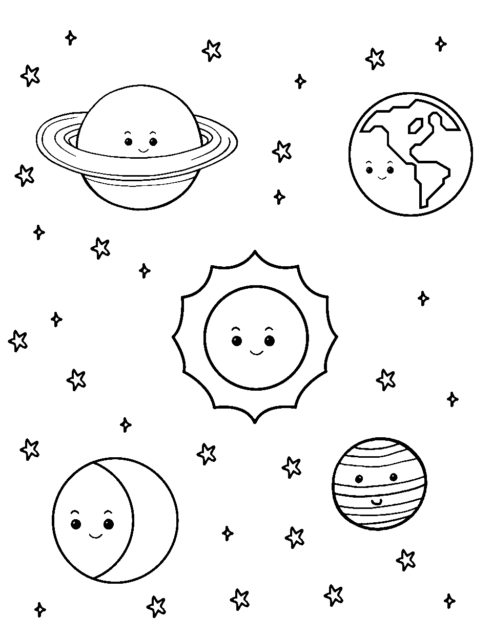 Solar System's Simple Story Coloring Page - Basic representation of our solar system with the sun and planets.
