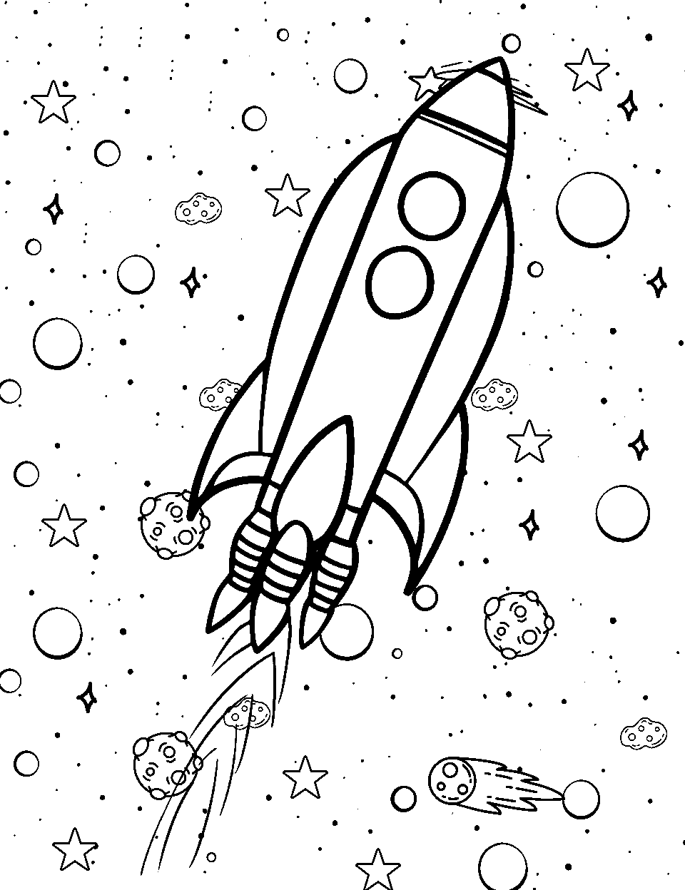 Rocket's Radiant Ride Outer Space Coloring Page - A rocket leaving a trail as it zooms through space.