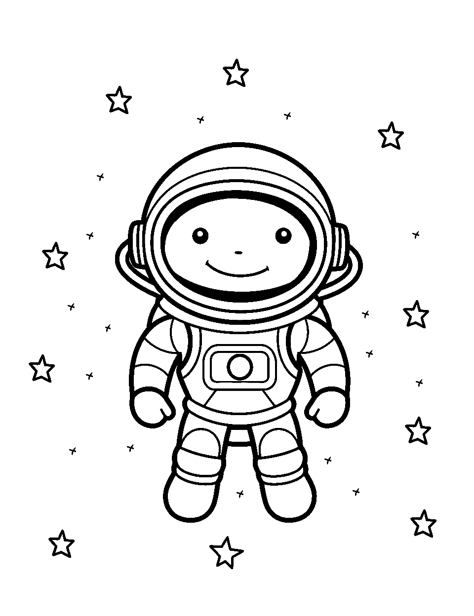 Easy-to-Color Astronaut Outer Space Coloring Page - A basic astronaut figure with simple equipment.