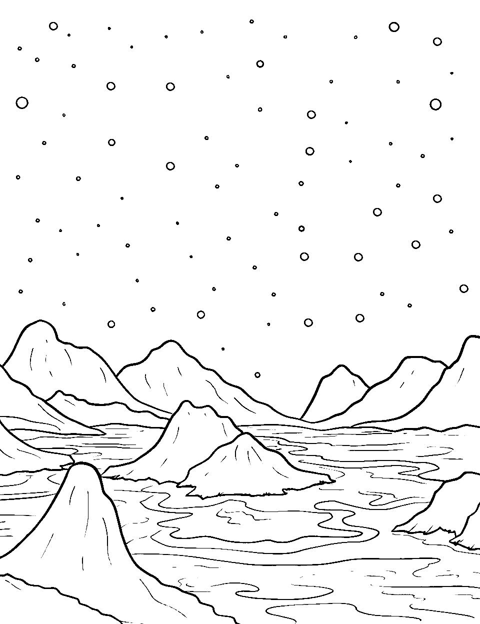 Mars's Mysterious Mountains Coloring Page - Rocky mountains and valleys on the surface of Mars.