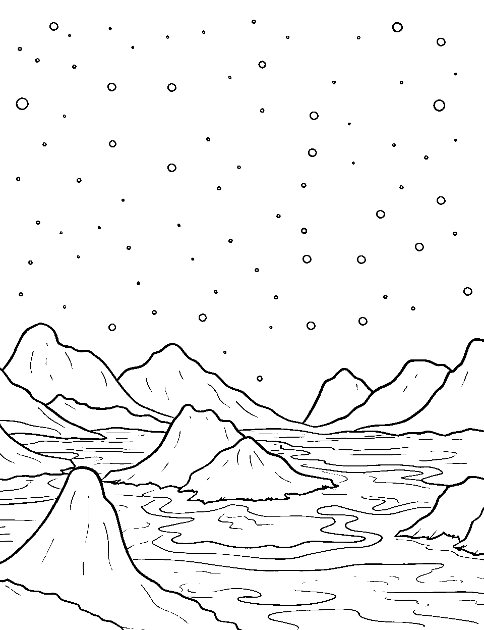 Mars's Mysterious Mountains Outer Space Coloring Page - Rocky mountains and valleys on the surface of Mars.