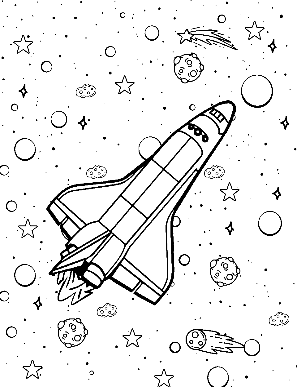 Spaceshuttle's Silent Soar Coloring Page - A space shuttle silently gliding through the universe.